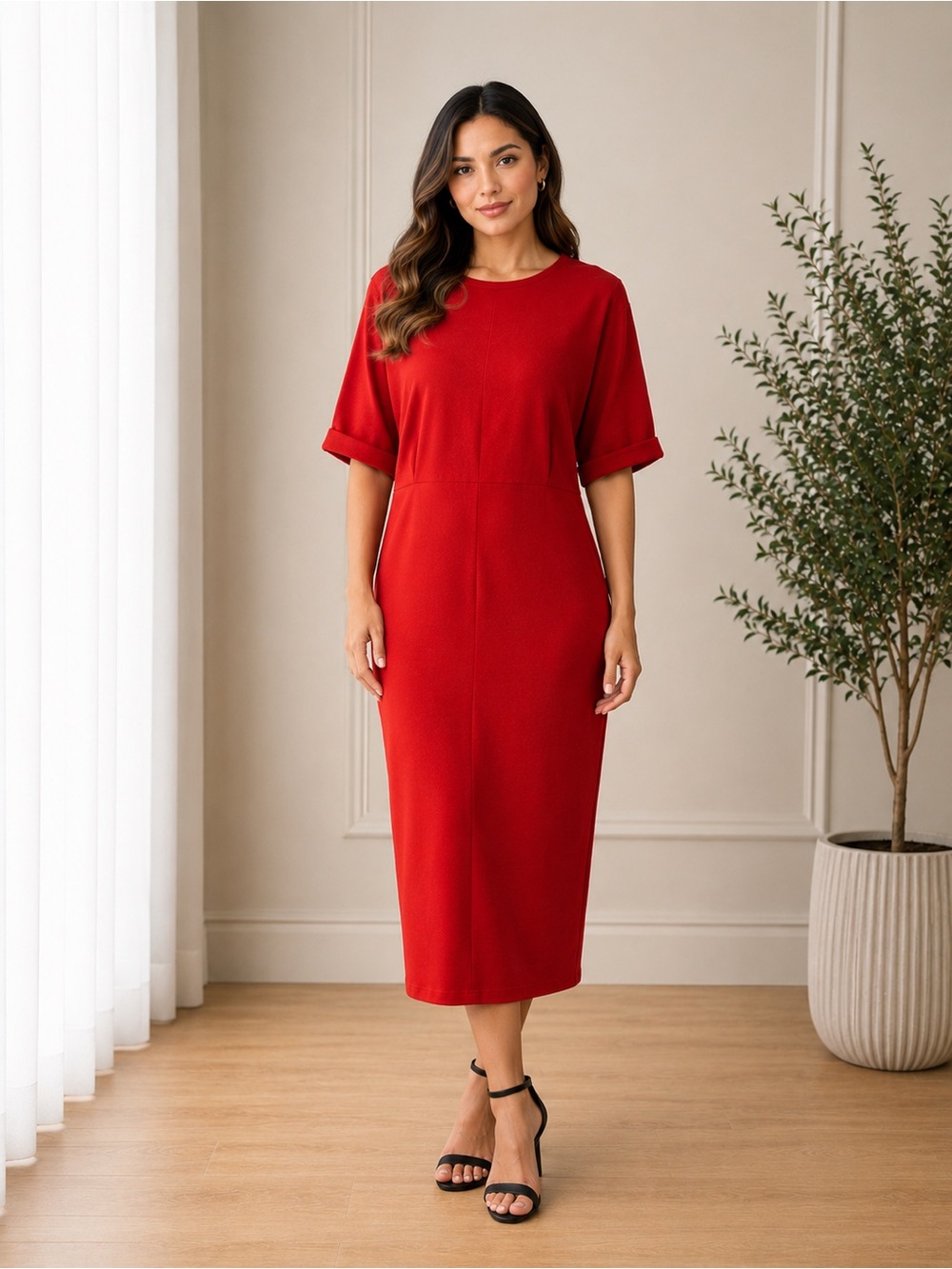 Boohoo Red Cocoon Midi Dress Plus Size 18 New With Tags